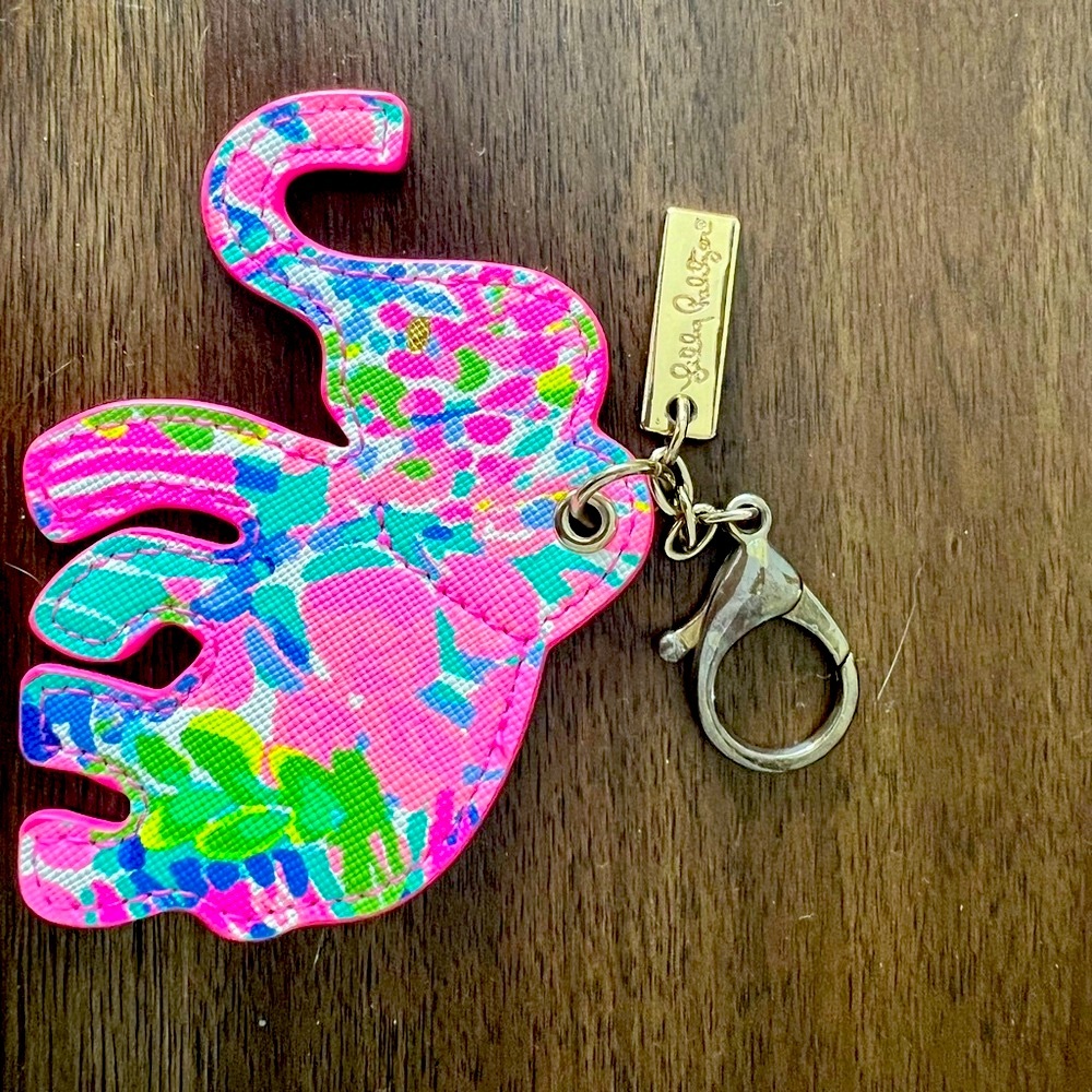 Lilly Pulitzer Pink and Green Elephant Keychain